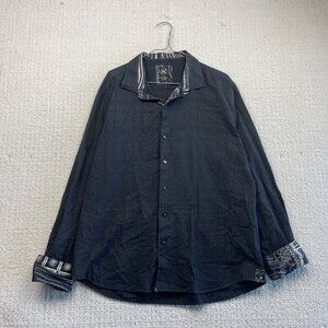 Au Noir Shirt Geo Abstract Men 6 Black Stretch Long Sleeve Button Down Flip Cuff